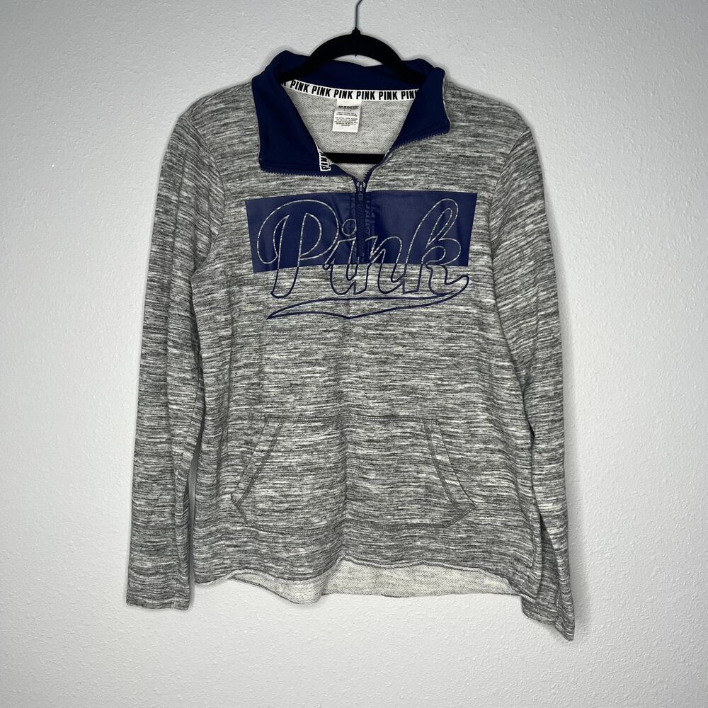 Pink Victoria's Secret Gray Blue Pullover Quarter Zip Long Sleeve Size S